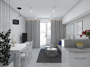Mieszkanie o powierzchni 38m2 w Warszawie - Mały biały salon z jadalnią, styl minimalistyczny - zdjęcie od TUTUDECO Anna Jakimowicz