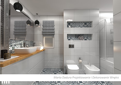 Łazienka patchwork - Średnia z lustrem z dwoma umywalkami łazienka z oknem - zdjęcie od Marta Dadura Projektowanie i Dekorowanie Wnętrz