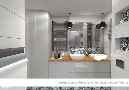 Łazienka patchwork - Średnia bez okna z lustrem z dwoma umywalkami z punktowym oświetleniem łazienka - zdjęcie od Marta Dadura Projektowanie i Dekorowanie Wnętrz