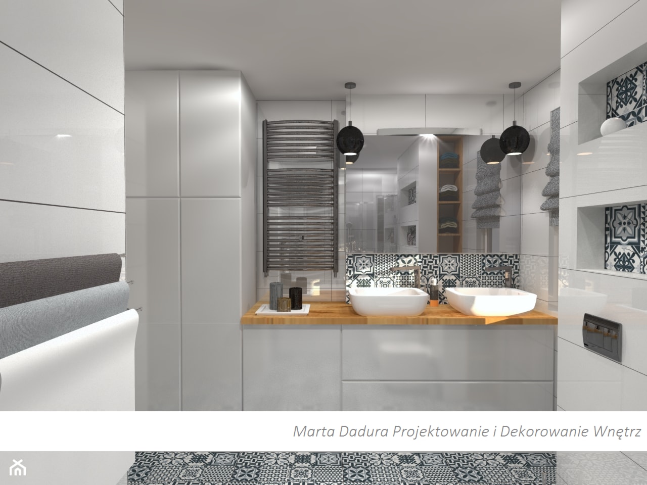 Łazienka patchwork - Średnia bez okna z lustrem z dwoma umywalkami z punktowym oświetleniem łazienka - zdjęcie od Marta Dadura Projektowanie i Dekorowanie Wnętrz - Homebook