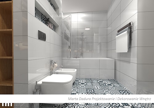 Łazienka patchwork - Mała na poddaszu bez okna łazienka - zdjęcie od Marta Dadura Projektowanie i Dekorowanie Wnętrz