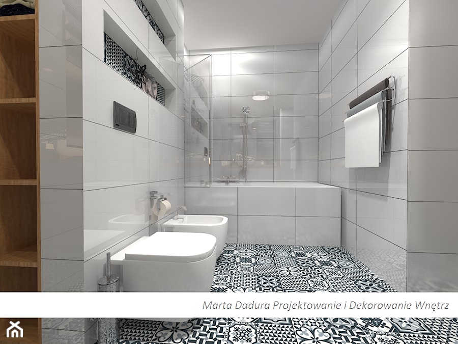 Łazienka patchwork - Mała na poddaszu bez okna łazienka - zdjęcie od Marta Dadura Projektowanie i Dekorowanie Wnętrz
