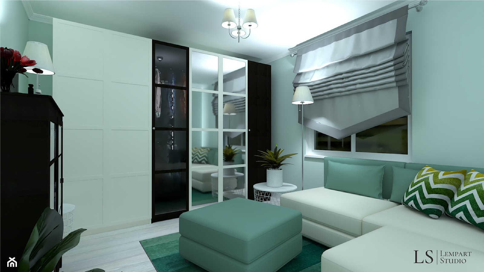 pokój gościnno wypoczynkowy cz 2 - Mały zielony salon, styl glamour - zdjęcie od LS Lempart Studio - Homebook