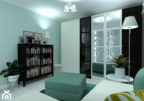 pokój gościnno wypoczynkowy cz 2 - Średni zielony salon z bibiloteczką, styl glamour - zdjęcie od LS Lempart Studio