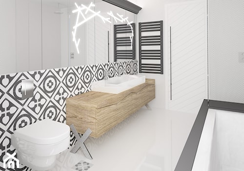 MAKAO - Średnia na poddaszu z lustrem z dwoma umywalkami łazienka, styl skandynawski - zdjęcie od Instal Projekt