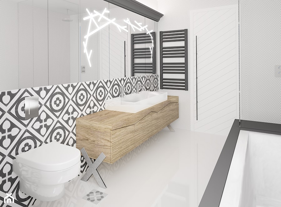 MAKAO - Średnia na poddaszu z lustrem z dwoma umywalkami łazienka, styl skandynawski - zdjęcie od Instal Projekt