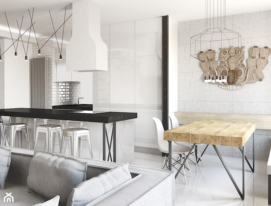 AFRO NEW - Średnia otwarta z salonem z kamiennym blatem biała z zabudowaną lodówką z podblatowym zlewozmywakiem kuchnia w kształcie litery l z oknem, styl skandynawski - zdjęcie od Instal Projekt
