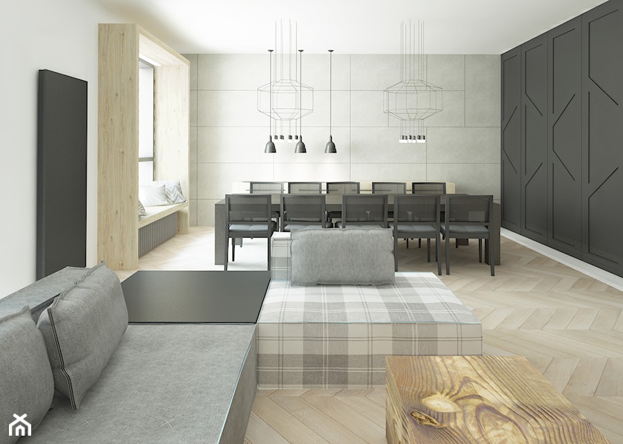 INVENTIO - Duża biała czarna jadalnia w salonie, styl nowoczesny - zdjęcie od Instal Projekt