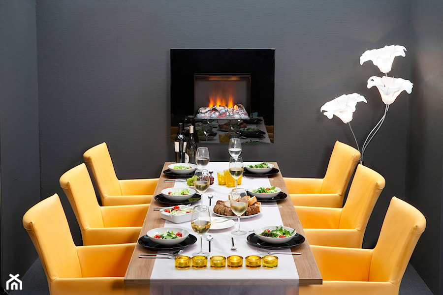 Kominki elektryczne - Średnia czarna jadalnia jako osobne pomieszczenie, styl nowoczesny - zdjęcie od Kominki Dimplex
