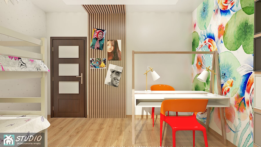 WESOŁO MI - Duży szary pokój dziecka dla dziecka dla chłopca dla dziewczynki dla rodzeństwa - zdjęcie od m-studio Projektowanie wnętrz