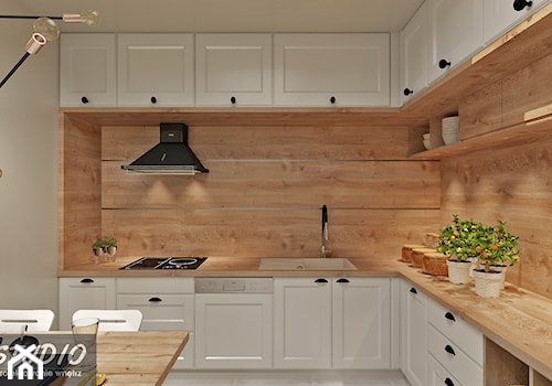 LATO - Duża otwarta szara z zabudowaną lodówką z nablatowym zlewozmywakiem kuchnia w kształcie litery l - zdjęcie od m-studio Projektowanie wnętrz