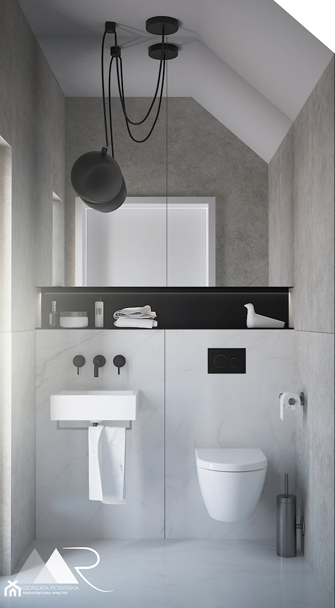 Projekt domu pod Poznaniem - Mała na poddaszu bez okna z lustrem łazienka, styl nowoczesny - zdjęcie od Małgorzata Rosińska