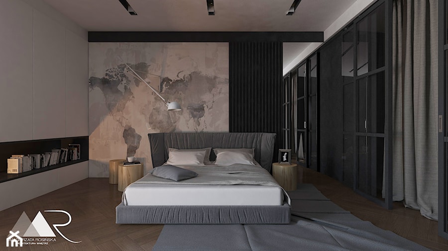 Sypialnia w domu jednorodzinnym - Duża biała czarna sypialnia, styl minimalistyczny - zdjęcie od Małgorzata Rosińska