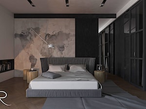 Duża biała czarna sypialnia z garderobą, styl minimalistyczny - zdjęcie od Małgorzata Rosińska