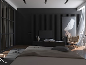 Sypialnia w domu jednorodzinnym - Duża biała czarna z panelami tapicerowanymi sypialnia z garderobą, styl minimalistyczny - zdjęcie od Małgorzata Rosińska