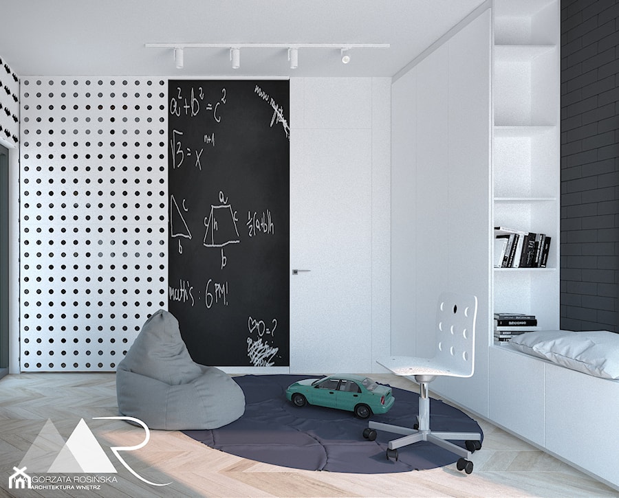 Dom pod Warszawą - Mały biały czarny pokój dziecka dla dziecka dla nastolatka dla chłopca dla dziewczynki, styl nowoczesny - zdjęcie od Małgorzata Rosińska