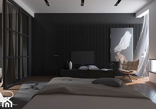 Duża czarna sypialnia z garderobą, styl minimalistyczny - zdjęcie od Małgorzata Rosińska