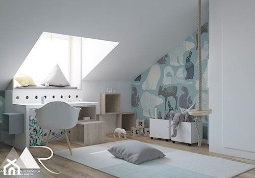 Pokoik Oliwiera - Średni biały niebieski pokój dziecka dla dziecka dla nastolatka dla chłopca dla dziewczynki, styl nowoczesny - zdjęcie od Małgorzata Rosińska