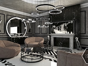 GEOMETRIC ELEGANCE - Duży czarny szary salon, styl glamour - zdjęcie od VEYAZDESIGN