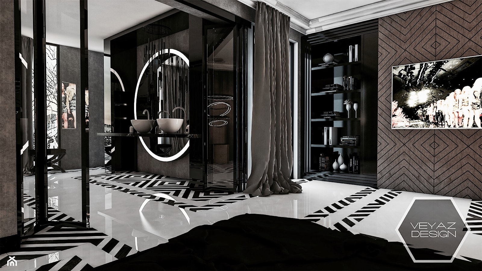 GEOMETRIC ELEGANCE - Mały czarny salon, styl glamour - zdjęcie od VEYAZDESIGN - Homebook
