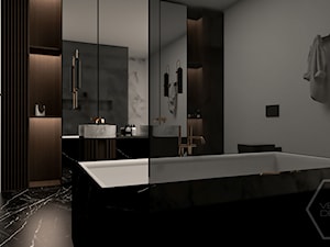 WOOD SYMPHONY - Średnia na poddaszu bez okna z marmurową podłogą łazienka, styl nowoczesny - zdjęcie od VEYAZDESIGN