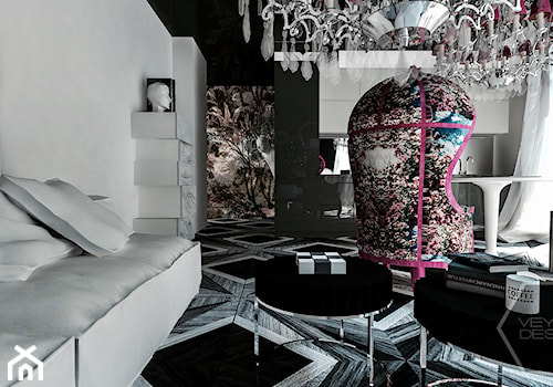 HOUSE OF ART - Średni biały salon z kuchnią z jadalnią, styl glamour - zdjęcie od VEYAZDESIGN