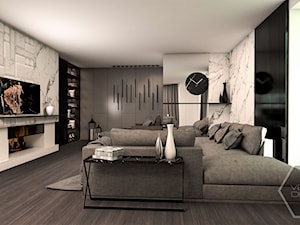 TIMLESS QUALITY - Duży biały salon z bibiloteczką, styl nowoczesny - zdjęcie od VEYAZDESIGN