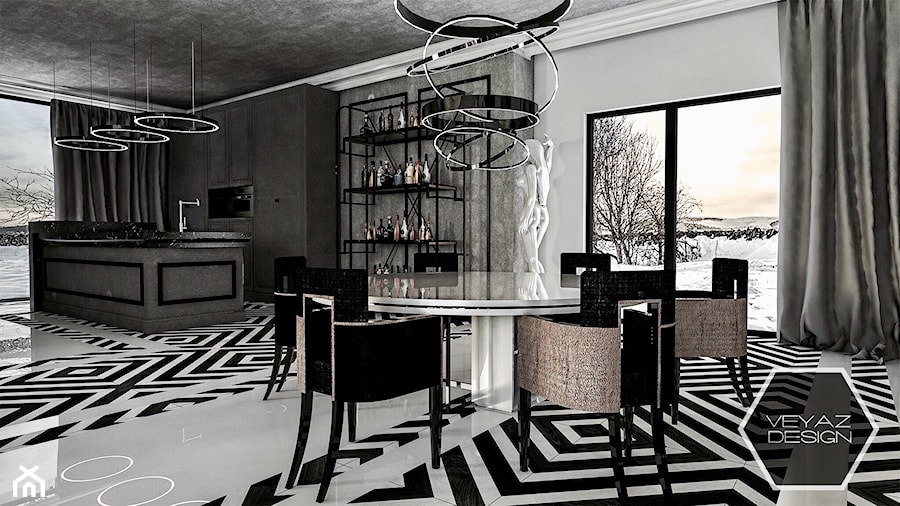 GEOMETRIC ELEGANCE - Duża biała jadalnia w kuchni, styl glamour - zdjęcie od VEYAZDESIGN