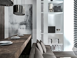 WOOD TOUCH - Mały biały salon z jadalnią, styl nowoczesny - zdjęcie od VEYAZDESIGN