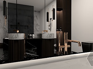 WOOD SYMPHONY - Średnia na poddaszu bez okna z dwoma umywalkami łazienka, styl nowoczesny - zdjęcie od VEYAZDESIGN