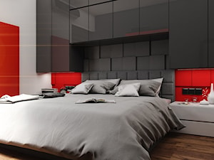 Fluffo, Fabryka Miękkich Ścian - projekty i realizacje - Średnia beżowa czarna z panelami tapicerowanymi sypialnia, styl glamour - zdjęcie od Fluffo
