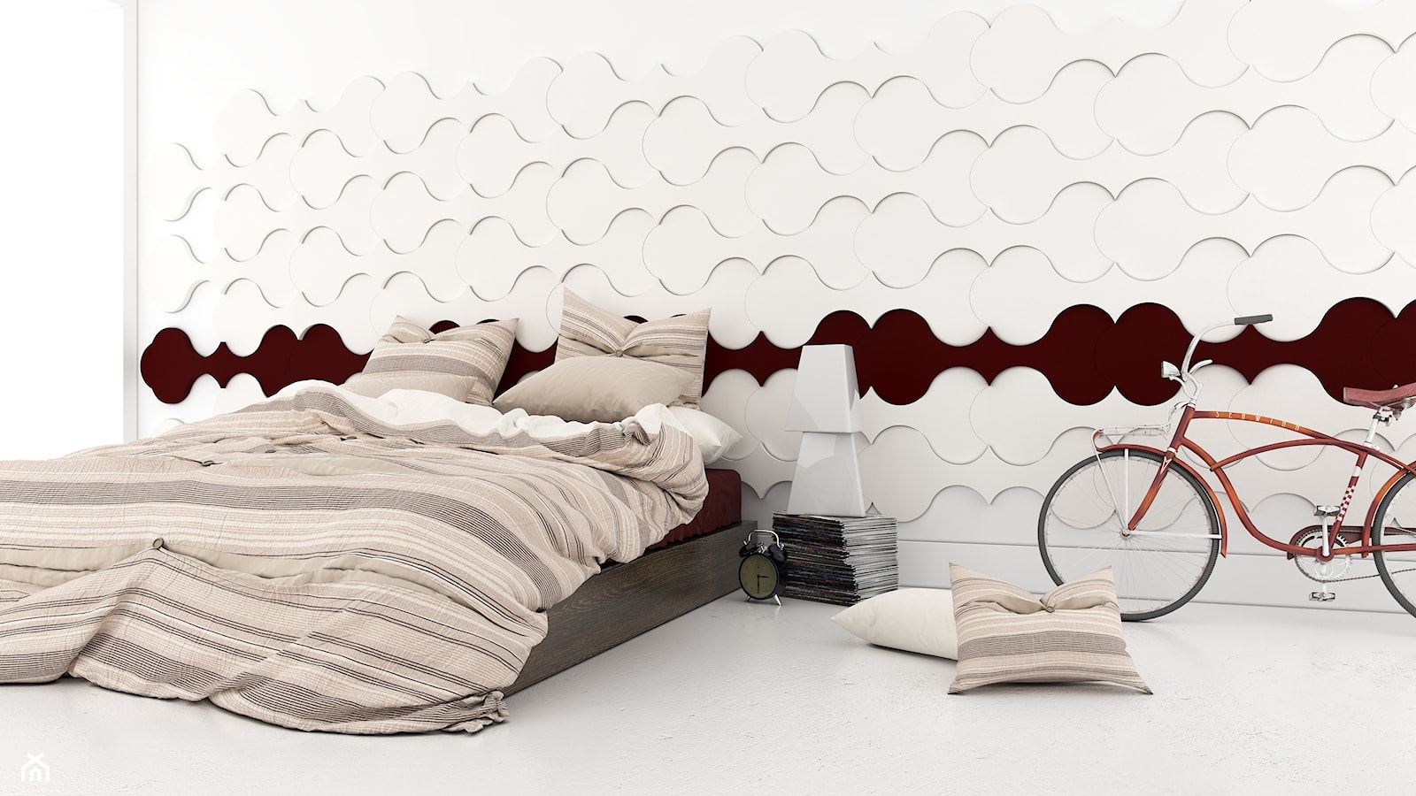 Pomysł na ścianę, aranżacja ściany, sypialnia, Fluffo panele ścienne 3D - zdjęcie od Fluffo - Homebook