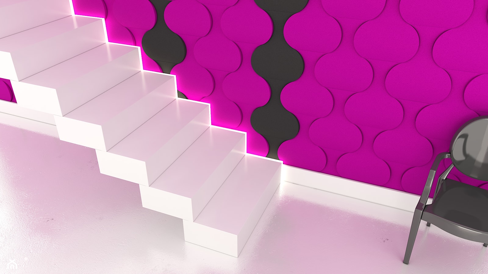 Pomysł na ścianę, aranżacja ściany, przedpokój, hall, hol, schody, Fluffo panele ścienne 3D - zdjęcie od Fluffo - Homebook