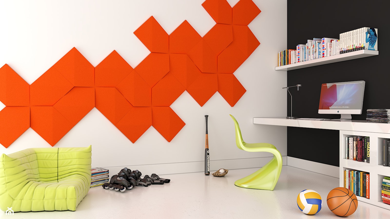 Pomysł na ścianę, aranżacja ściany, pokój dziecka, pokój młodzieżowy, Fluffo panele ścienne 3D - zdjęcie od Fluffo - Homebook