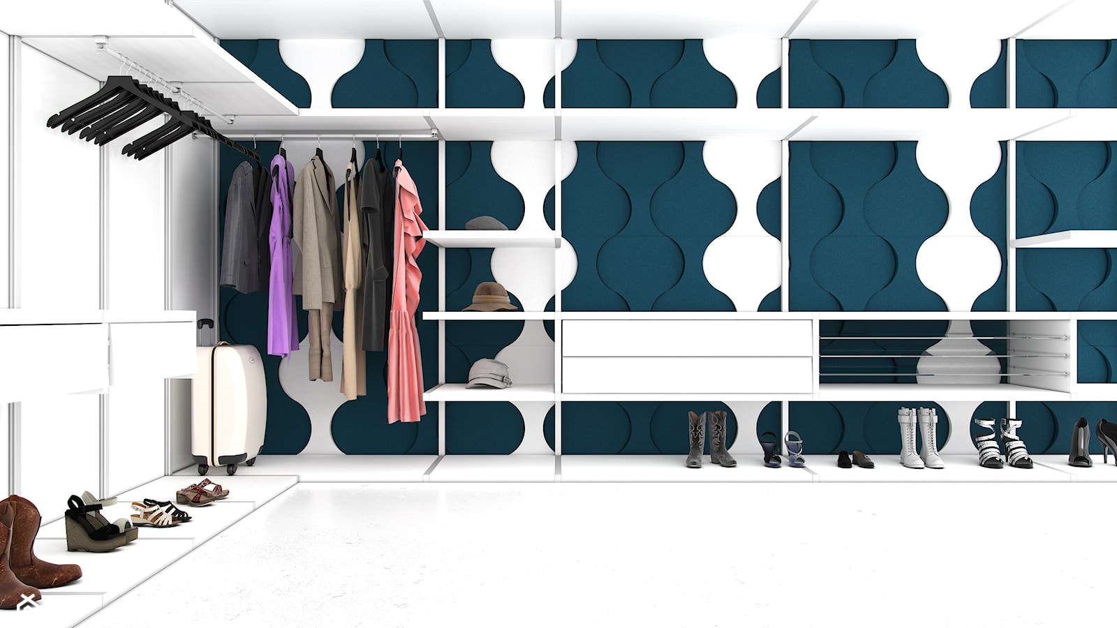 Pomysł na ścianę, aranżacja ściany, sypialnia, garderoba, Fluffo panele ścienne 3D - zdjęcie od Fluffo - Homebook