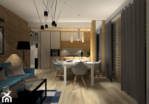 Skandynawskie Klimaty - Mały brązowy salon z kuchnią z jadalnią, styl skandynawski - zdjęcie od 2A DESIGN