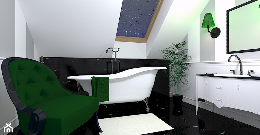 Domowe Zacisze - Średnia na poddaszu z lustrem z marmurową podłogą łazienka z oknem, styl tradycyjny - zdjęcie od 2A DESIGN
