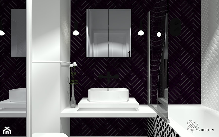 Czerń i Biel - Mała bez okna z lustrem łazienka, styl skandynawski - zdjęcie od 2A DESIGN