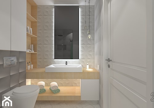 Pastelowy Raj - Mała na poddaszu bez okna z marmurową podłogą łazienka, styl nowoczesny - zdjęcie od 2A DESIGN