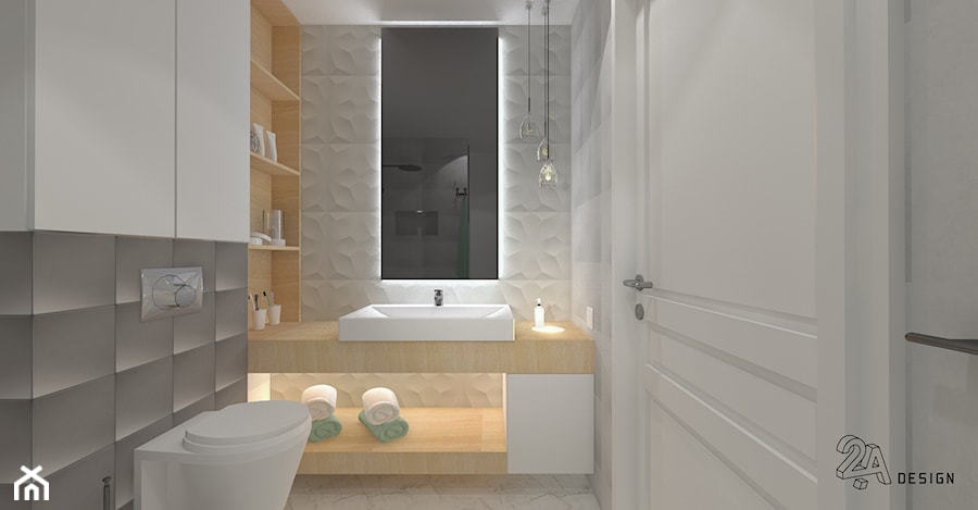 Pastelowy Raj - Mała na poddaszu bez okna z marmurową podłogą łazienka, styl nowoczesny - zdjęcie od 2A DESIGN