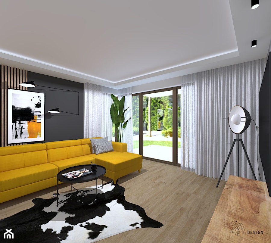 Salon z żółtą kanapą - zdjęcie od 2A DESIGN