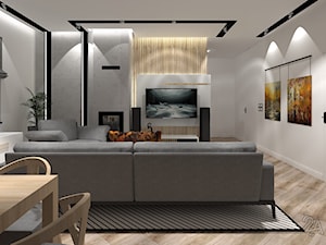 Beton i Drewno - Średni biały szary salon z jadalnią, styl nowoczesny - zdjęcie od 2A DESIGN