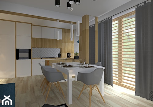 Skandynawskie Klimaty - Średni biały salon z kuchnią z jadalnią, styl skandynawski - zdjęcie od 2A DESIGN