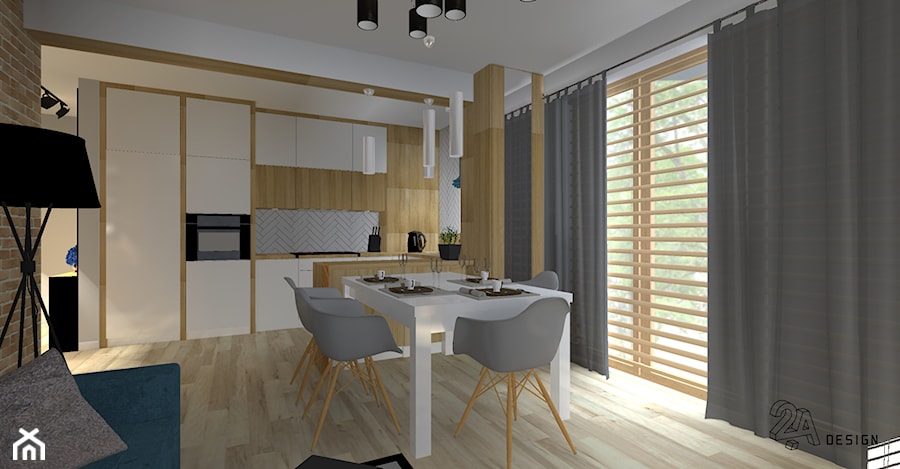 Skandynawskie Klimaty - Średni biały salon z kuchnią z jadalnią, styl skandynawski - zdjęcie od 2A DESIGN