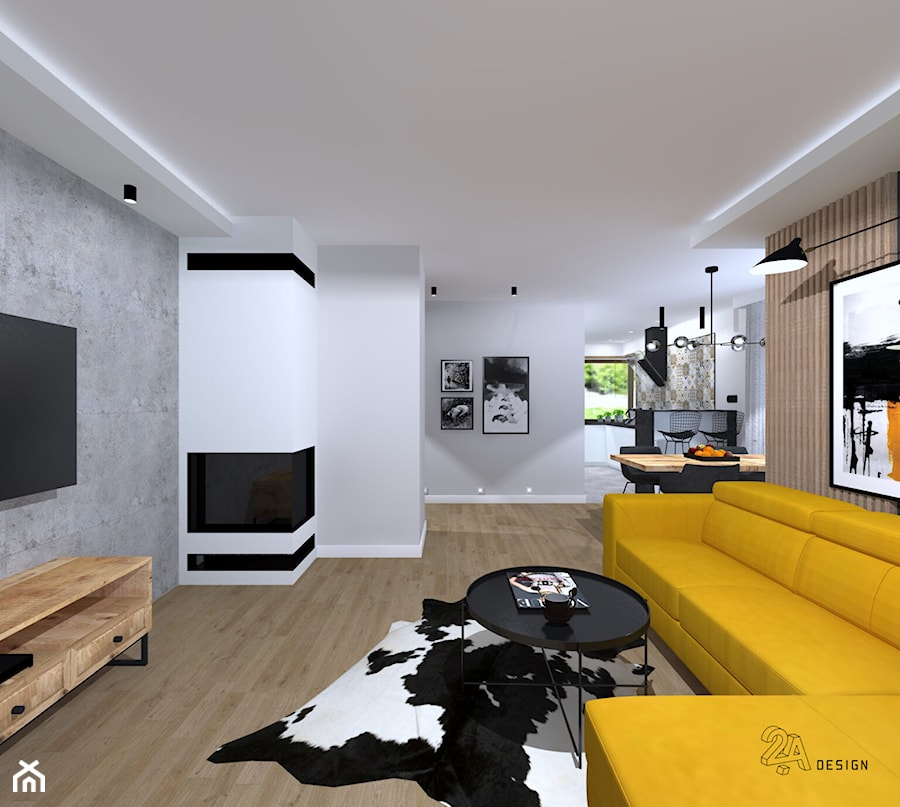Salon z żółtą kanapą - zdjęcie od 2A DESIGN