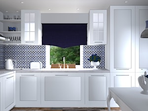 Kuchnia W Granatach - Średnia zamknięta z salonem biała szara z zabudowaną lodówką z nablatowym zlewozmywakiem kuchnia w kształcie litery l z oknem, styl tradycyjny - zdjęcie od 2A DESIGN