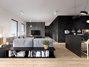 Apartament Cuprum - Duży biały szary salon z jadalnią, styl nowoczesny - zdjęcie od KANDO ARCHITECTS