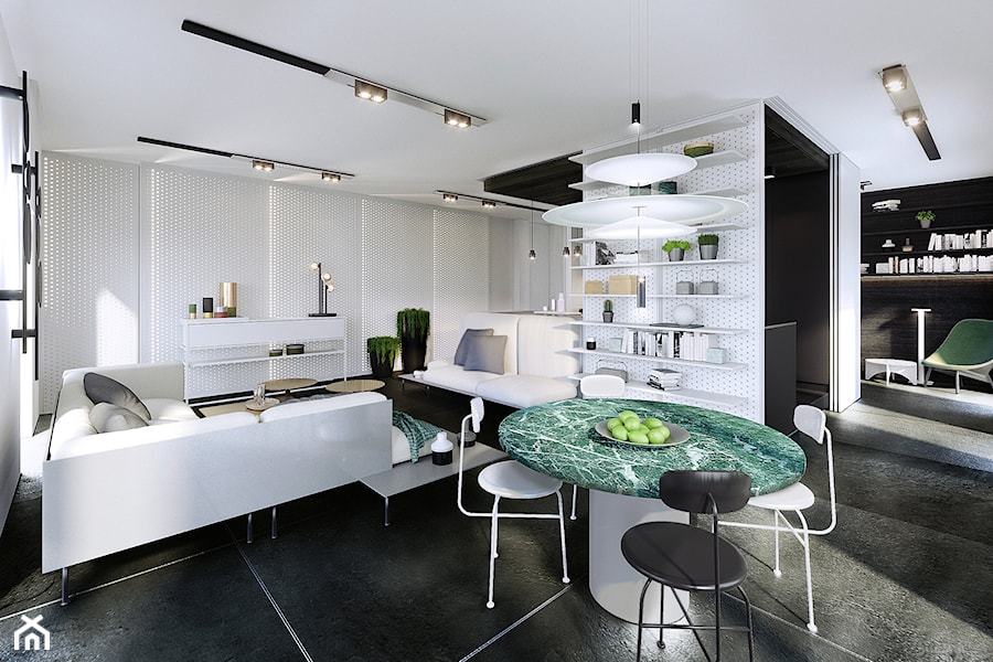Apartament Subtrakt - Mała biała jadalnia w salonie, styl minimalistyczny - zdjęcie od KANDO ARCHITECTS
