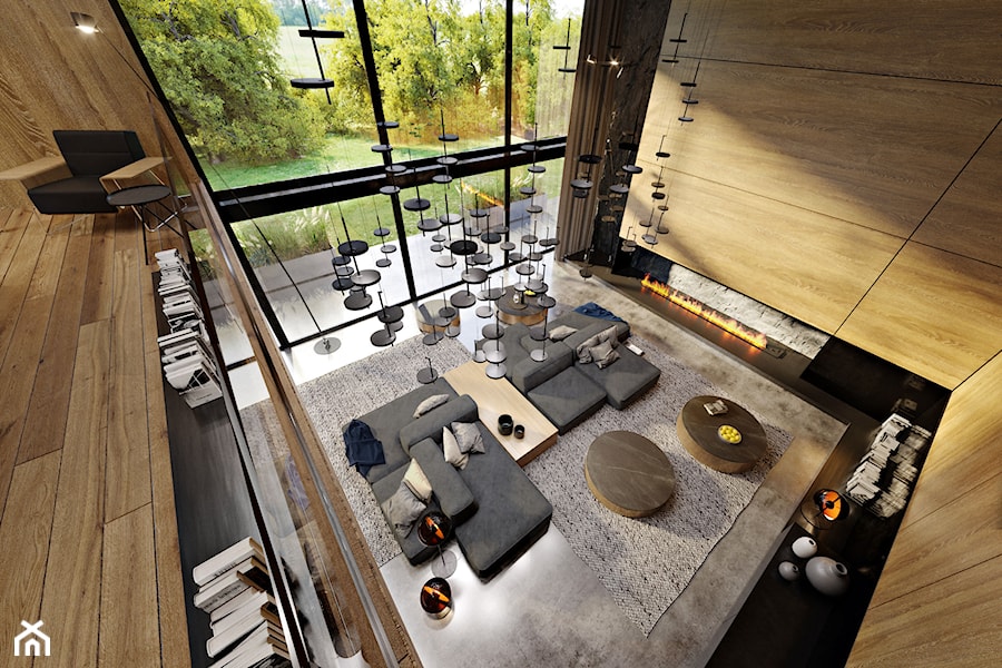 Dom dębem otulony - Duży czarny salon, styl nowoczesny - zdjęcie od KANDO ARCHITECTS