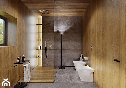 Dom dębem otulony - Średnia z marmurową podłogą łazienka z oknem, styl nowoczesny - zdjęcie od KANDO ARCHITECTS
